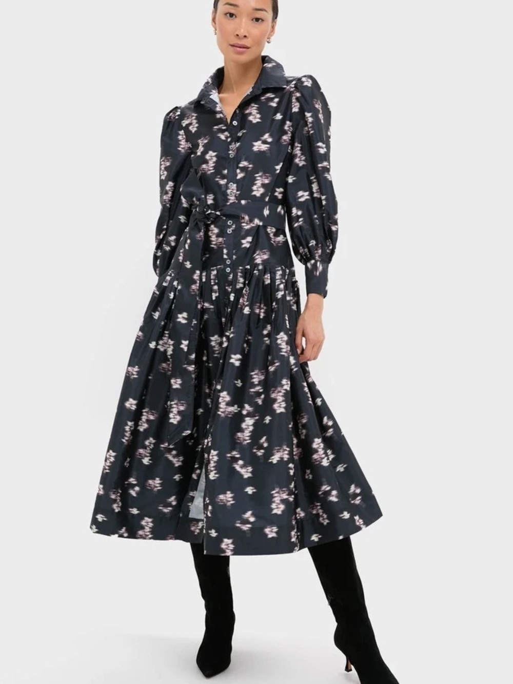 Oliphant Nora Black Lebombo Button-Up Long Sleeve Dress Large